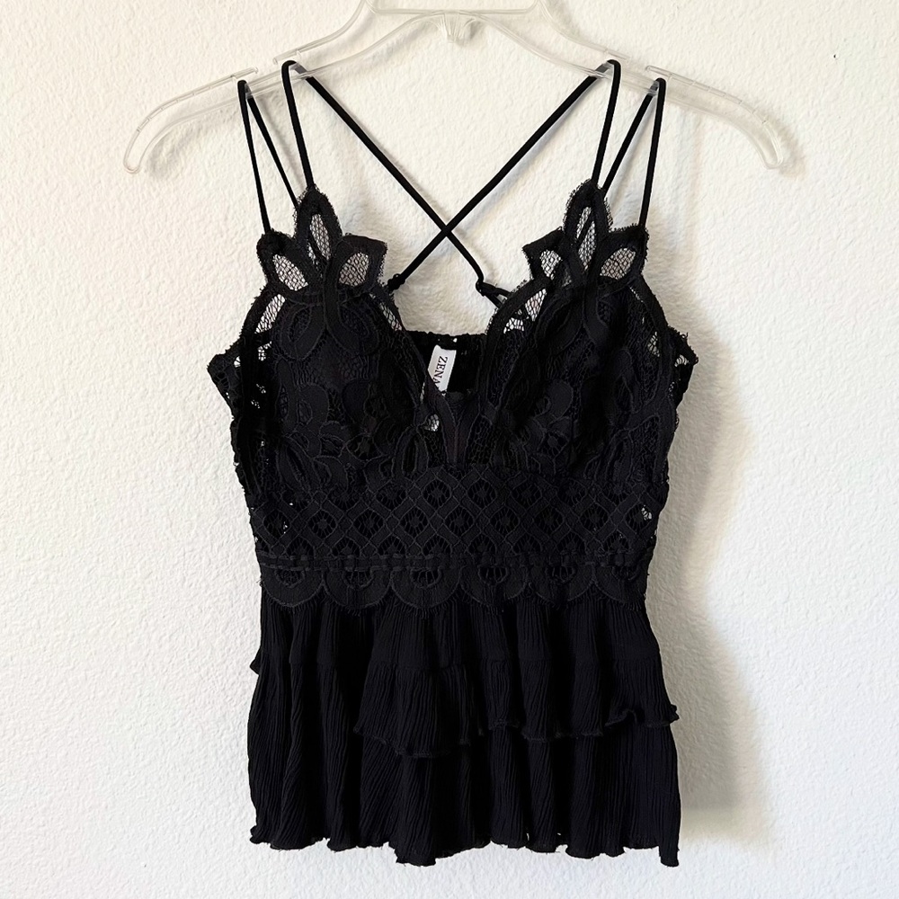 Zenana Black Lace Camisole Top